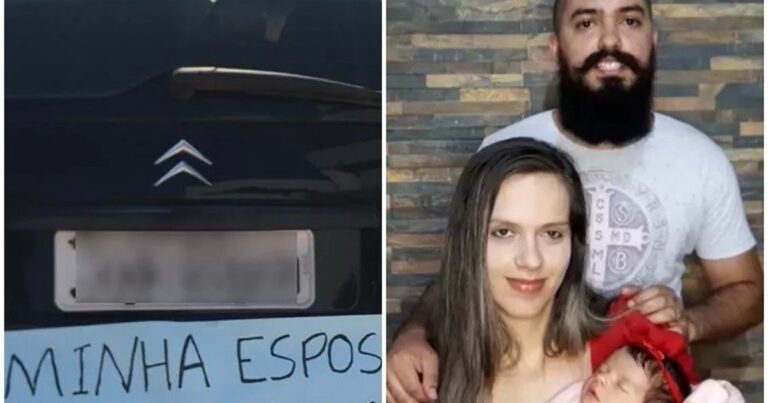 Marido toma atitude de amor com a esposa e cartaz no carro chama a atenção no trânsito