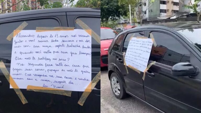 Mulher descobre traição e cola cartaz de término no carro do marido, em rua de Belém: ‘Crie vergonha na cara’