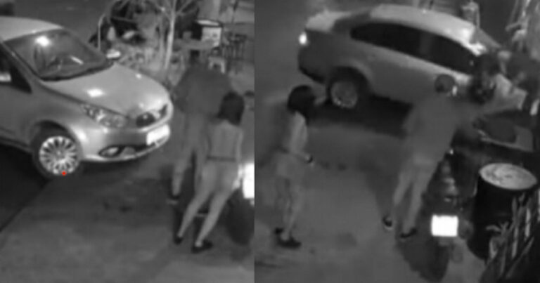 Vídeo: Mulher invade calçada com o carro e atropela o namorado na porta de um bar em BH