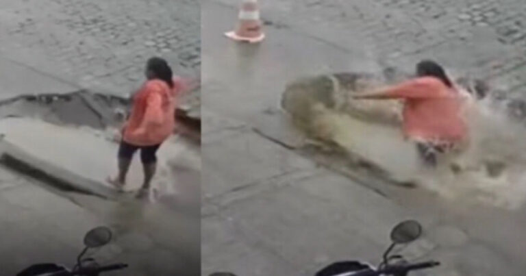 Mulher é ‘engolida’ por cratera que se abriu no meio da rua no Ceará; video