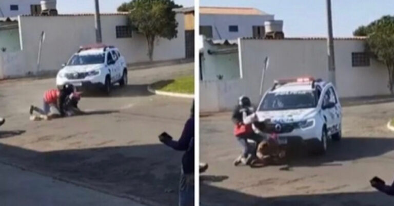Vídeo mostra quando viatura atropela motoqueiros que caíram no chão