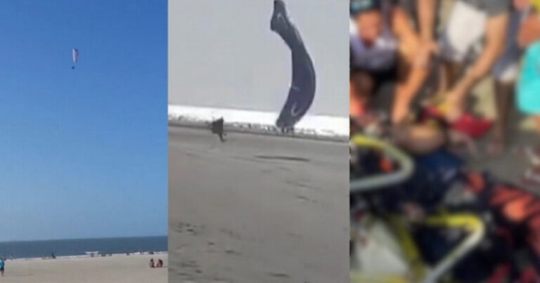Vídeo flagra o momento em que piloto de paramotor cai em praia e perde vida