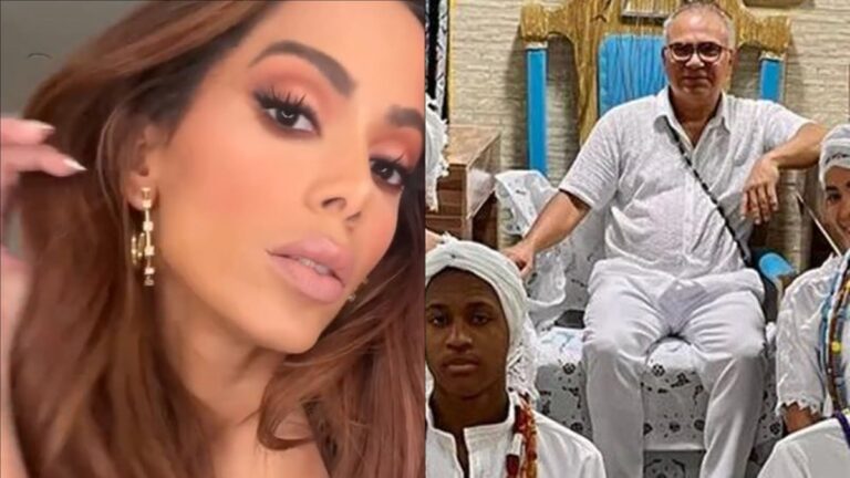 De turbante e usando roupa branca, Anitta surge no terreiro de candomblé