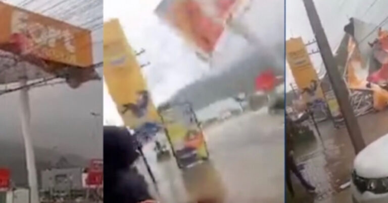 Vídeo: Outdoor cai devido à forte ventania em SC e quase causa fatalidade
