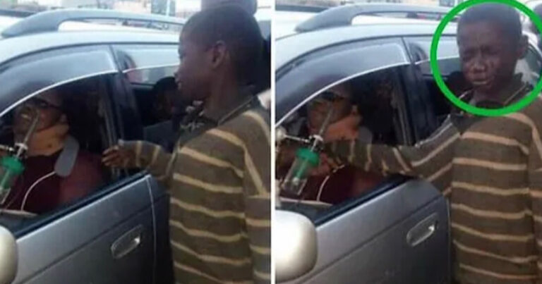 Menino de rua se aproxima de carro para pedir esmolas e cai no choro quando vê quem está dentro