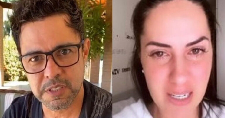 Noiva de Zezé di Camargo surge abatida e esclarece acusação de ter engravidado do enteado