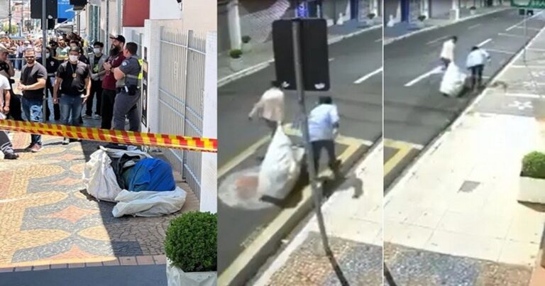 Mulheres arrastam saco com o corpo de homem de traços orientais no interior de SP; vídeo à luz do dia