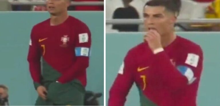 Cristiano Ronaldo põe a mão na ”cueca”, tira algo e coloca na boca durante partida na Copa