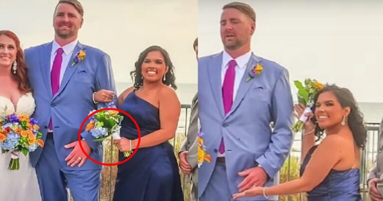 Parece ser apenas uma foto feliz de um casamento, mas há algo muito estranho nela