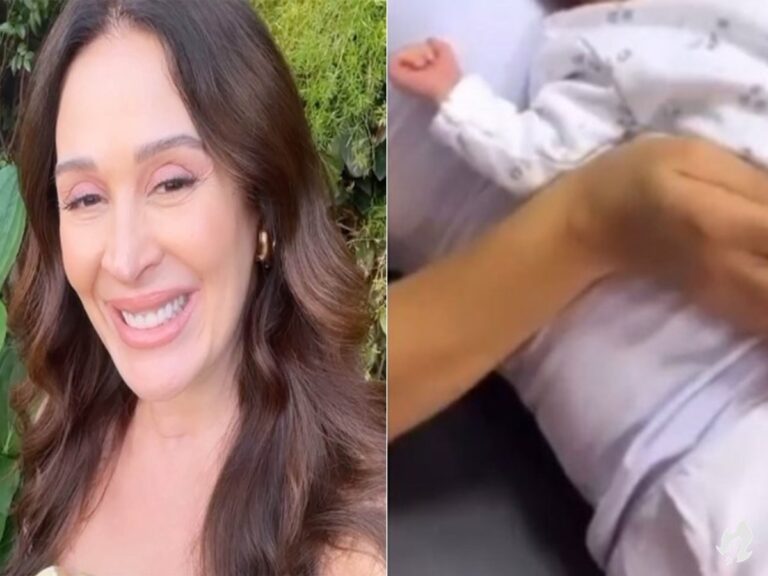 Claudia Raia encanta seguidores ao registrar sessão de quiropraxia de Luca