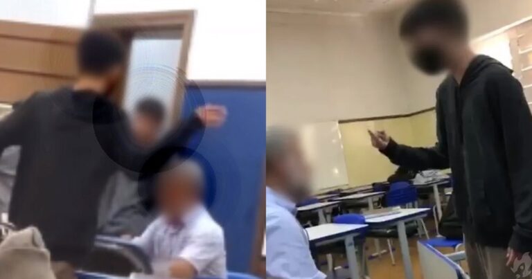 Aluno que foi filmado agredindo professor foi afastado da sala de aula