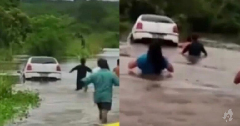 Motorista grita por socorro e é resgatado de carro levado por correnteza no Ceará; vídeo