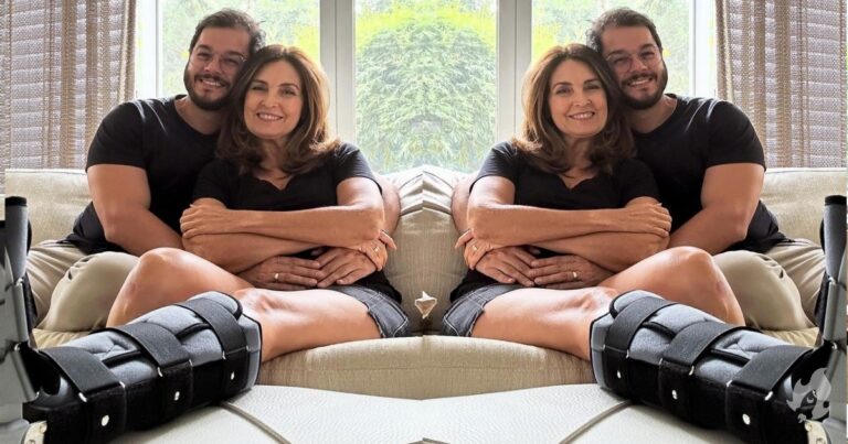 Túlio Gadêlha vira ‘enfermeiro’ de Fátima Bernardes, que está com pé quebrado, comemorando os 6 anos de namoro