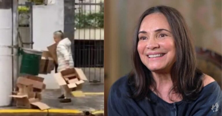 Afastada da TV, Regina Duarte é filmada catando caixas de papelão
