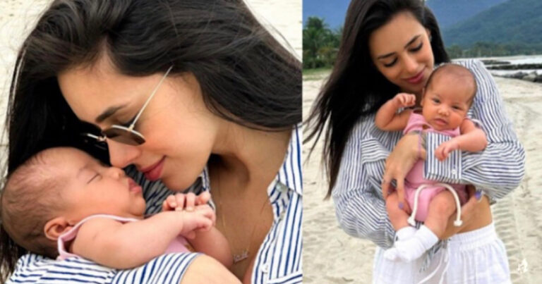 Bruna Biancardi leva Mavie para conhecer o mar antes de completar o 2º mês de vida