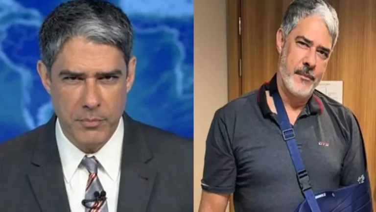 William Bonner surge com o braço machucado após acidente e faz desabafo: ‘Tropeço’