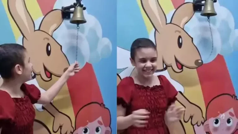 Paciente de 12 anos se emociona ao tocar ‘sino da vitória’ após concluir tratamento contra tumor; veja vídeo