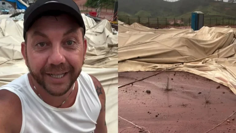 Circo de Edy, do BBB25, é destruído após temporal: “Nossa casa rasgou”
