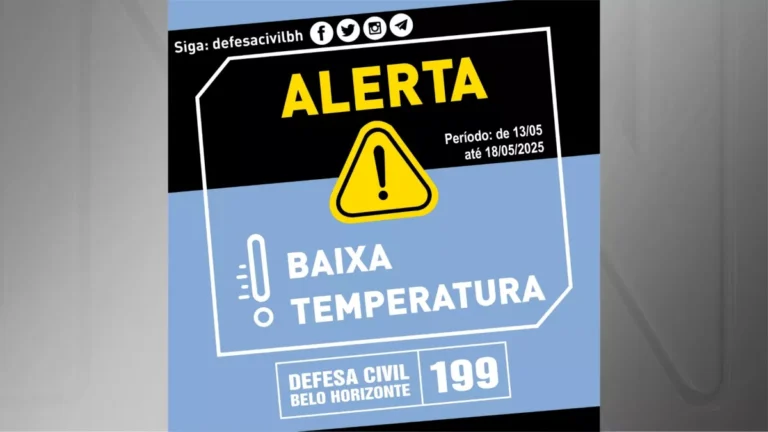 Defesa Civil emite alerta de baixas temperaturas para Belo Horizonte