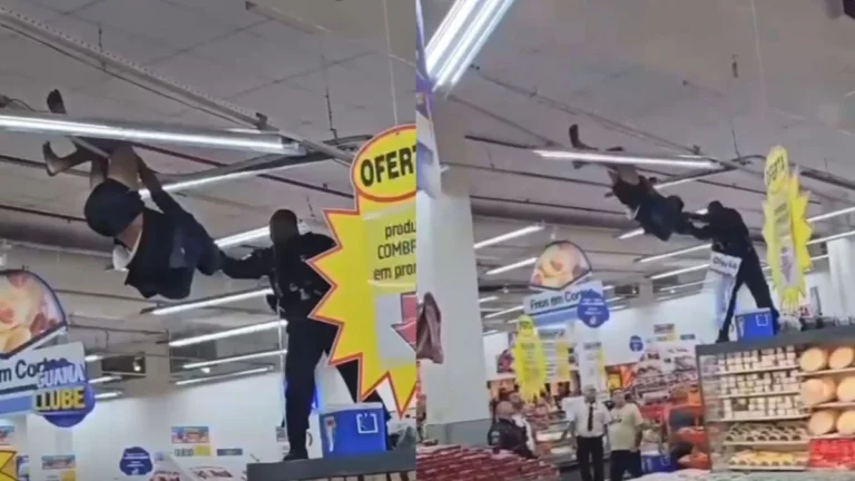 “Homem-aranha” da Penha: homem fica pendurado no teto de supermercado no RJ