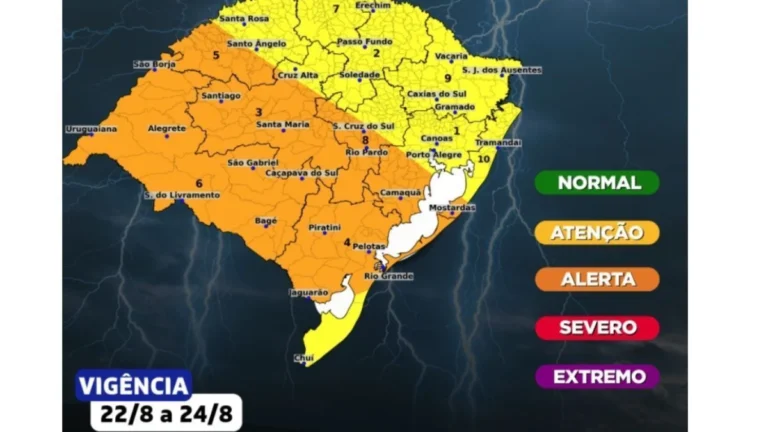 Alerta de temporais severos com granizo, raios e ventos de 90 km/h no RS