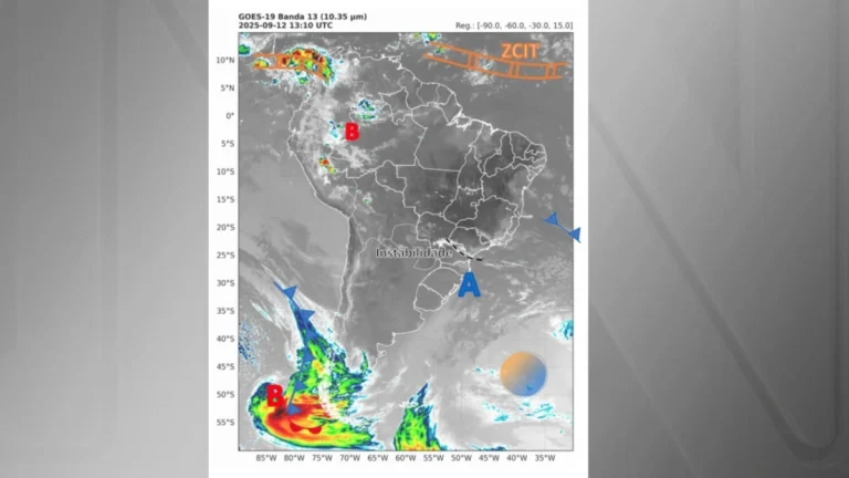 Grande frente fria se desloca pela América do Sul e deve afetar o Brasil