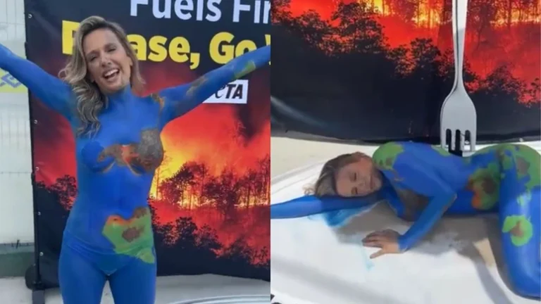 Luísa Mell pinta o corpo em protesto durante a COP 30: Seja vegano