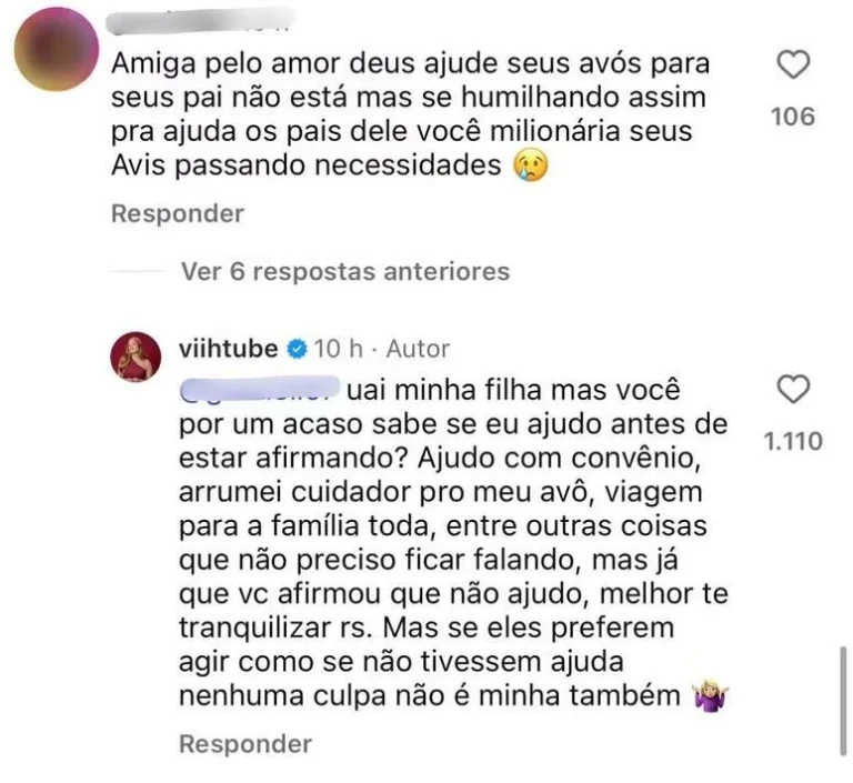 Viih Tube é acusada de não ajudar os avós financeiramente: Não é culpa minha