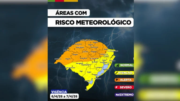 RS entra em alerta para chuva e ventos de 90 km/h com passagem de ciclone