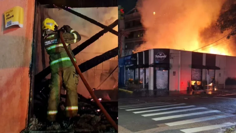 Vídeo: Incêndio destrói padaria e comércios em Porto Alegre