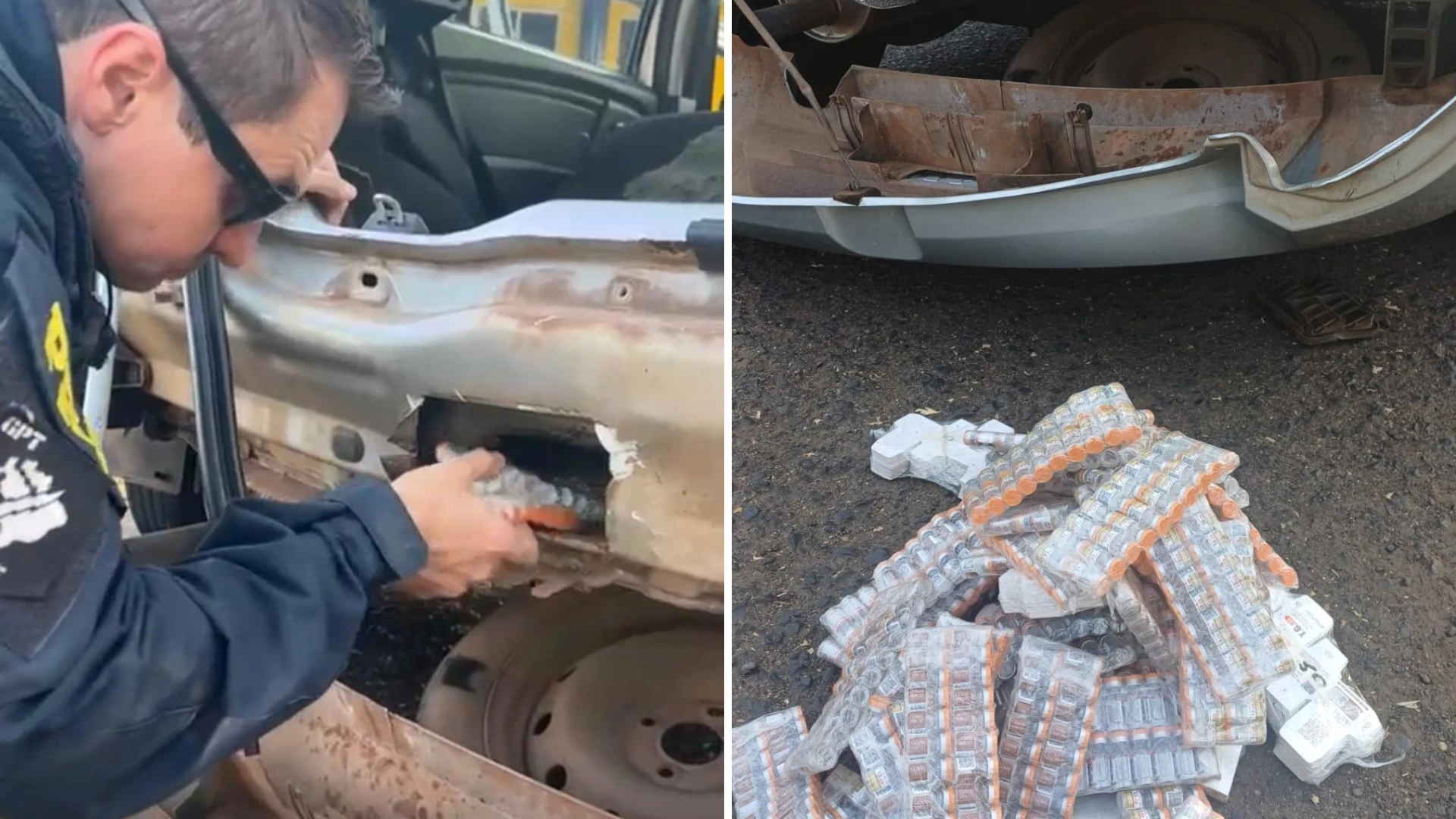 Polícia encontra 2 mil ampolas de emagrecedoras em para-choque de carro