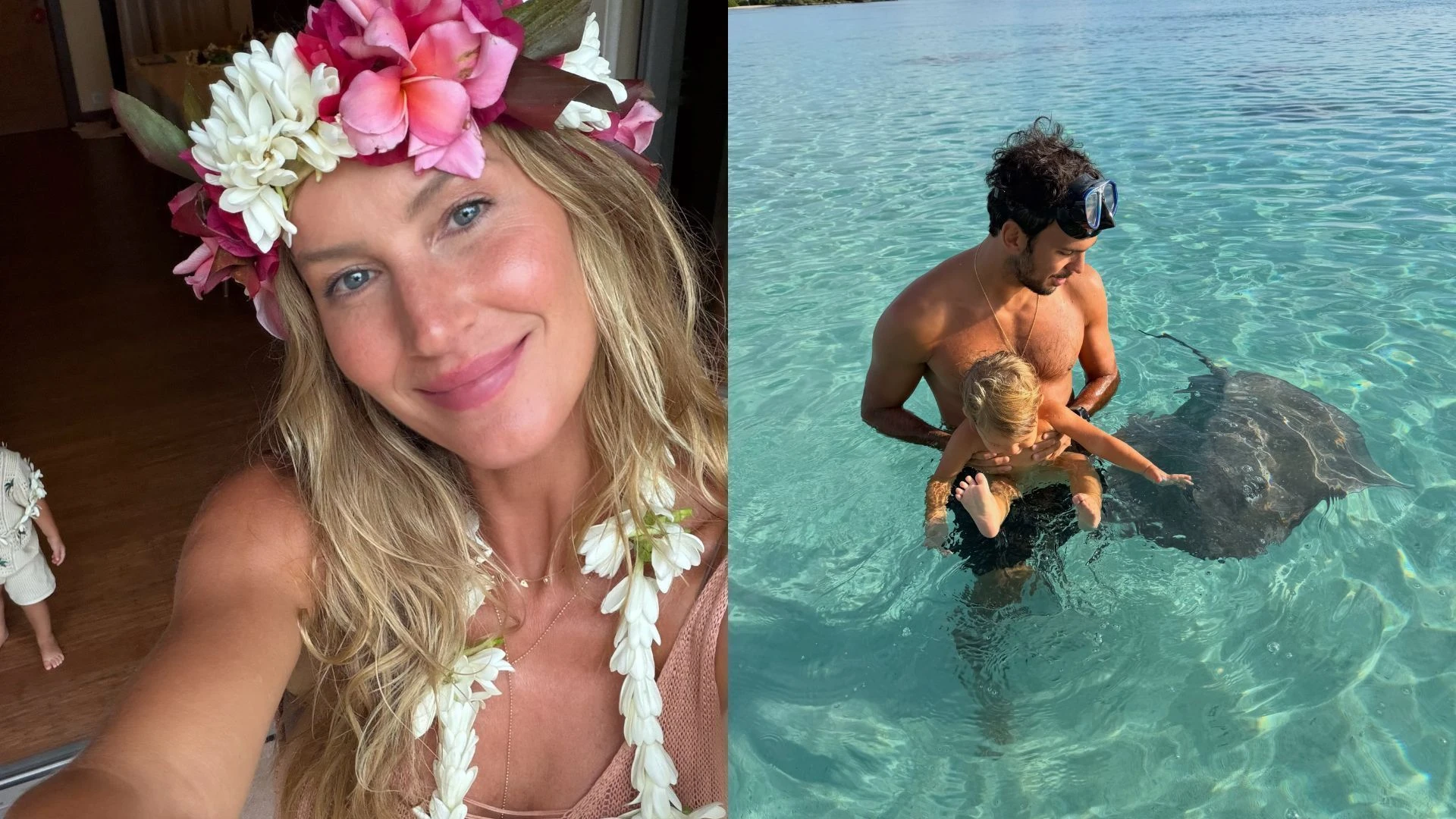Gisele publica registros raros ao lado da família: 