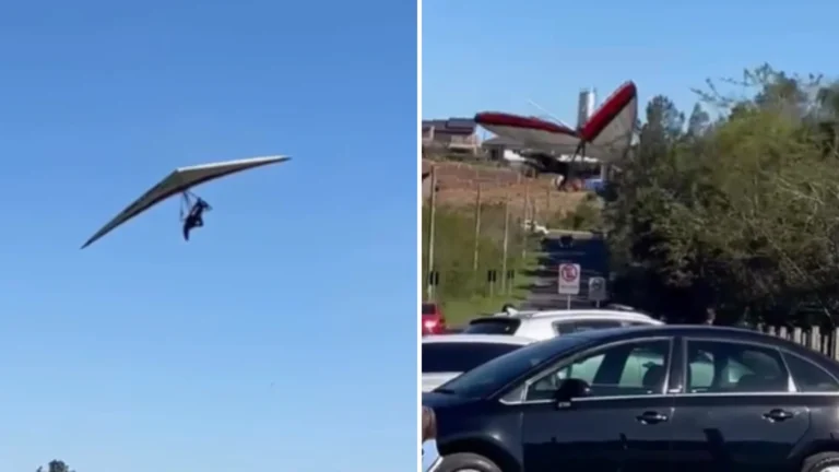 Vídeo: piloto de asa-delta cai em cima de carro no RS